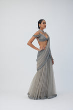 Load image into Gallery viewer, Crystal Grey Sequin Scattered Pre Draped Saree Set