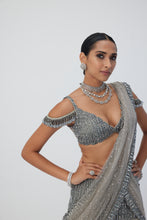 Load image into Gallery viewer, Crystal Grey Sequin Scattered Pre Draped Saree Set