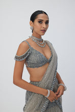 Load image into Gallery viewer, Crystal Grey Sequin Scattered Pre Draped Saree Set