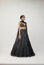 Load image into Gallery viewer, Black crystal Linear Embroidered Lehenga Set