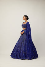 Load image into Gallery viewer, Cocktail blue Crystal linear Embroidered Lehenga Set