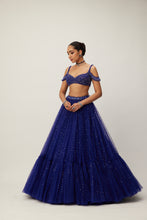 Load image into Gallery viewer, cocktail Blue Sequins Scattered Tulle Lehenga Set