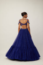 Load image into Gallery viewer, cocktail Blue Sequins Scattered Tulle Lehenga Set