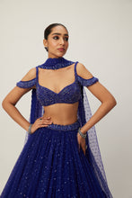 Load image into Gallery viewer, cocktail Blue Sequins Scattered Tulle Lehenga Set