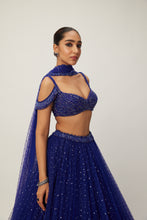 Load image into Gallery viewer, cocktail Blue Sequins Scattered Tulle Lehenga Set