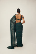 Load image into Gallery viewer, Dark Jade Green Crystal Linear Embroidered Saree