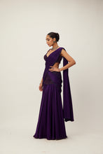Load image into Gallery viewer, Royalty Purple Pre Draped Crystal beaded Saree Set