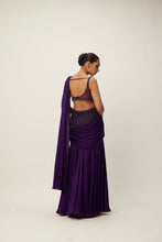 Load image into Gallery viewer, Royalty Purple Pre Draped Crystal beaded Saree Set