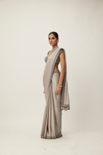 Load image into Gallery viewer, Crystal Grey Satin Saree Set