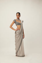 Load image into Gallery viewer, Crystal Grey Satin Saree Set