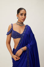 Load image into Gallery viewer, Cocktail Blue Satin Saree Set