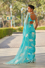 Load image into Gallery viewer, Blue Flower Saree Set