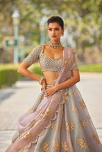 Load image into Gallery viewer, Powder Grey Flower Lehenga Set