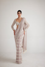 Load image into Gallery viewer, Ash Pink Chandelier Pearl Drop Saree Set