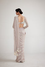 Load image into Gallery viewer, Ash Pink Chandelier Pearl Drop Saree Set
