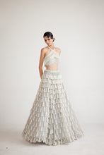 Load image into Gallery viewer, Powder Grey Chandelier Pearl Drop Crop Top Skirt Set