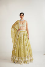 Load image into Gallery viewer, Fern Green Chandelier Pearl Drop Lehenga Set
