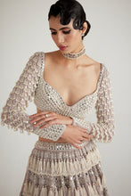 Load image into Gallery viewer, Ash Pink Chandelier Pearl Drop Full Sleeve Lehenga Set