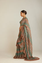 Load image into Gallery viewer, Pre Draped Mud Green Multicolor Saree Set