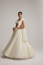 Load image into Gallery viewer, Off White Mirror and Pearl Drop Bridal lehenga set