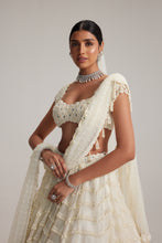 Load image into Gallery viewer, Off White Mirror and Pearl Drop Bridal lehenga set with Veil