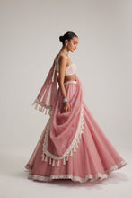 Load image into Gallery viewer, Dusty Rose Organza mirror and pearl lehenga set