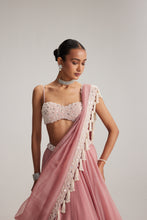 Load image into Gallery viewer, Dusty Rose Organza mirror and pearl lehenga set