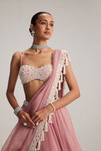 Load image into Gallery viewer, Dusty Rose Organza mirror and pearl lehenga set