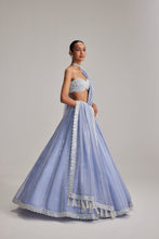 Load image into Gallery viewer, Dew Blue linear Mirror Organza Lehenga Set