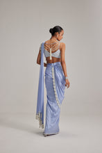 Load image into Gallery viewer, Dew Blue Satin Draped Saree Set