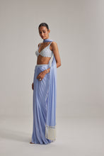 Load image into Gallery viewer, Dew Blue Satin Draped Skirt Set