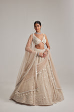 Load image into Gallery viewer, Light Beige Dense mirror and pearl lehenga set With Double Dupatta