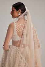 Load image into Gallery viewer, Light Beige Dense mirror and pearl lehenga set with Double Dupatta and Veil