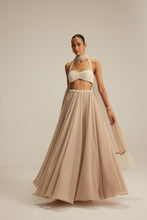 Load image into Gallery viewer, Light Beige Skirt Set With Halter Neck Blouse