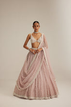 Load image into Gallery viewer, Ash Pink Pearl Drop Organza Lehenga Set