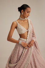 Load image into Gallery viewer, Ash Pink Pearl Drop Organza Lehenga Set