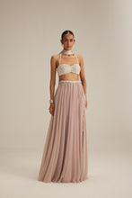 Load image into Gallery viewer, Ash Pink Georgette Skirt with Halter neck Blouse and stole