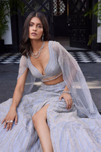 Load image into Gallery viewer, Ella Powder Blue Lehenga With Draped Blouse