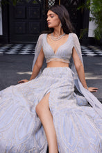 Load image into Gallery viewer, Ella Powder Blue Lehenga With Draped Blouse