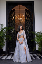Load image into Gallery viewer, Ella Powder Blue Lehenga With Draped Blouse