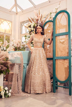 Load image into Gallery viewer, gold organza hand embroidered lehenga
