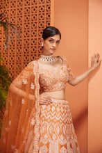Load image into Gallery viewer, RUST RAWSILK EMBROIDERED LEHENGA