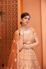 Load image into Gallery viewer, RUST RAWSILK EMBROIDERED LEHENGA