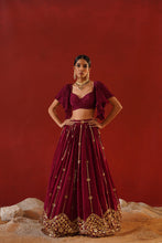 Load image into Gallery viewer, Burgundy geogratte lehenga choli set