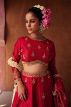 Load image into Gallery viewer, Reddish coral upada silk blouse, lehenga and shimmer tissue dupatta