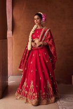 Load image into Gallery viewer, Reddish coral upada silk blouse, lehenga and shimmer tissue dupatta