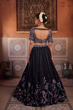 Load image into Gallery viewer, Black glass tissue embroidered blouse, lehenga and dupatta