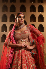 Load image into Gallery viewer, Red embroidered lehenga set
