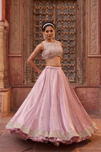 Load image into Gallery viewer, Blush pink glass tissue silk blouse, lehenga and dupatta