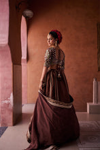 Load image into Gallery viewer, Brown upada silk blouse, lehenga and organza dupatta